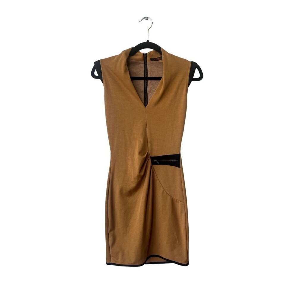XTaren Womens Mini Small Summer Bodycon Brown Festival Bodycon V-Neck Mini Dres